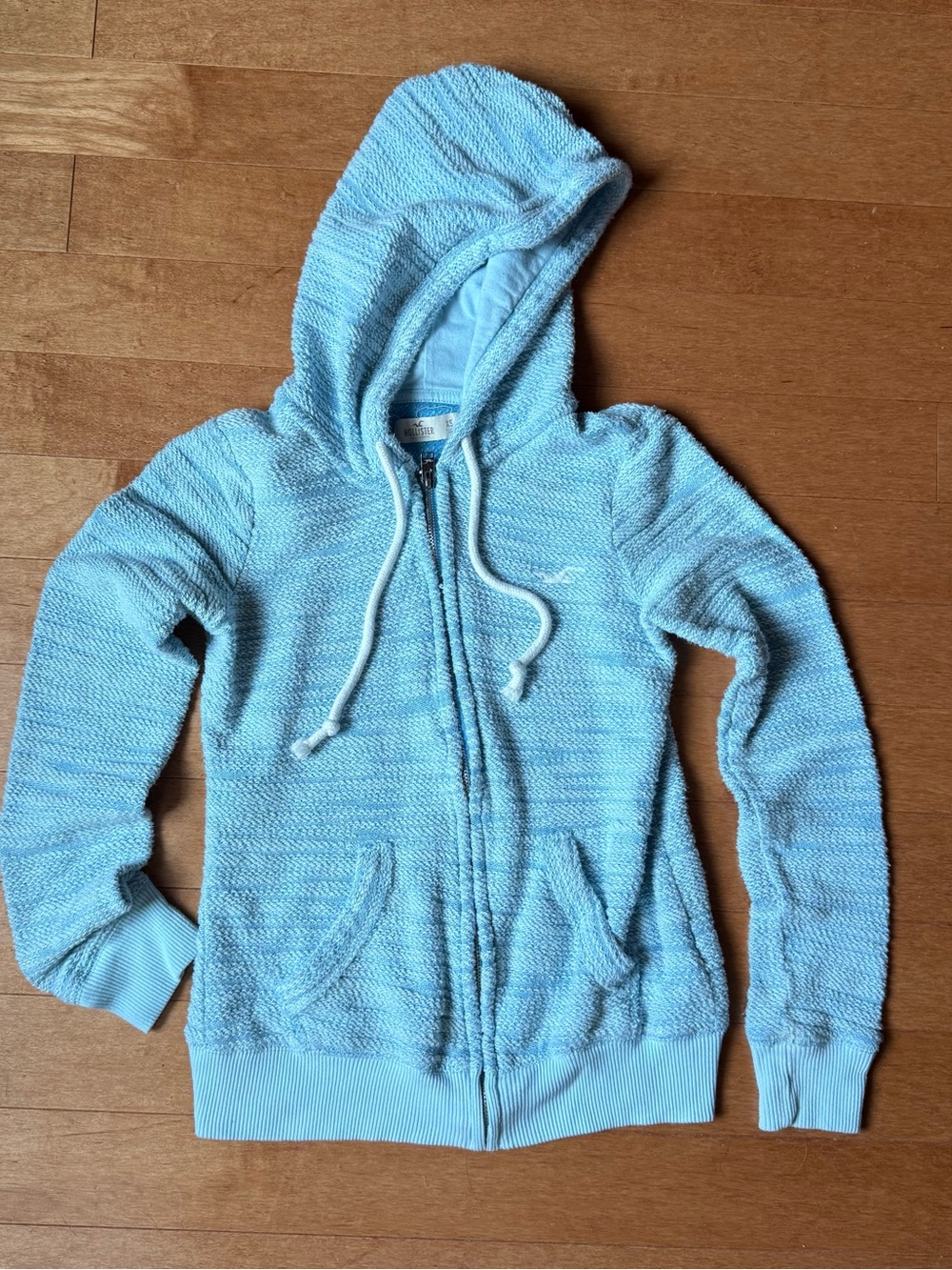 Hollister Light Blue Plush Hooded Zip-Up Sweater